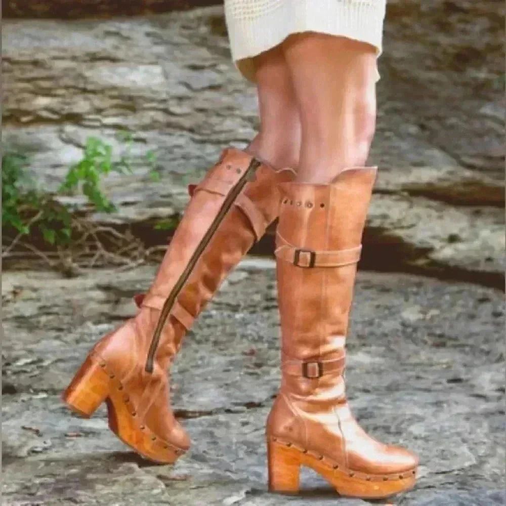 NEW Bed Stu Ceretti Leather Platform Tall Boots Rustic Tan Women’s Size …